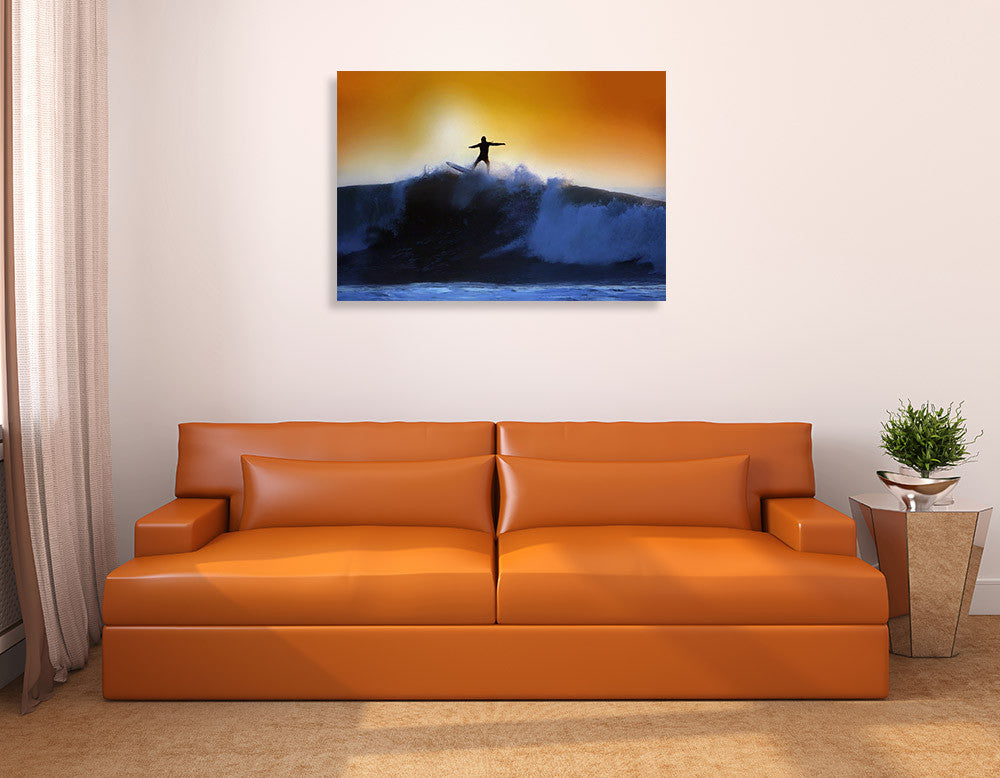 Surfer and Waves Wall Art Print on the wall