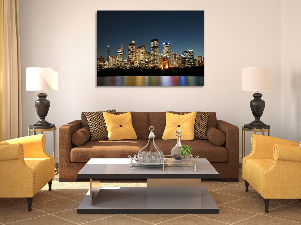 Sydney City at Night Wall Art Print on the wall