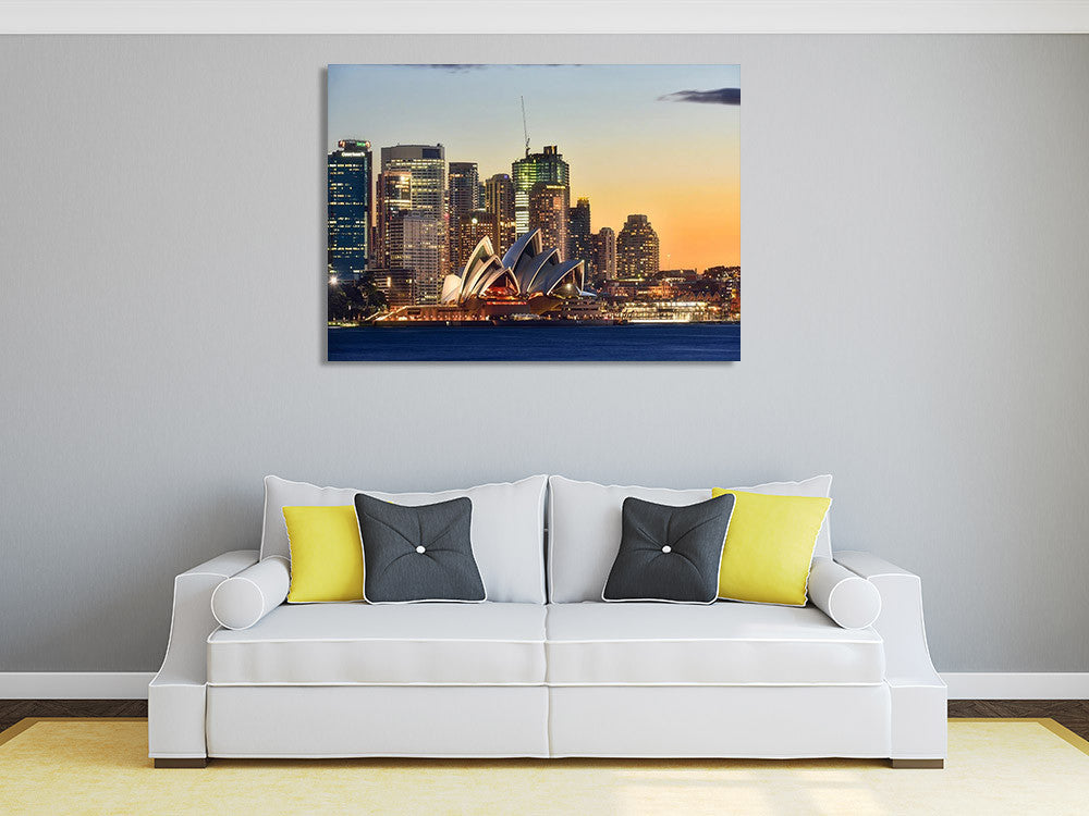 Sydney Opera House on Sunset Wall Print on the wall