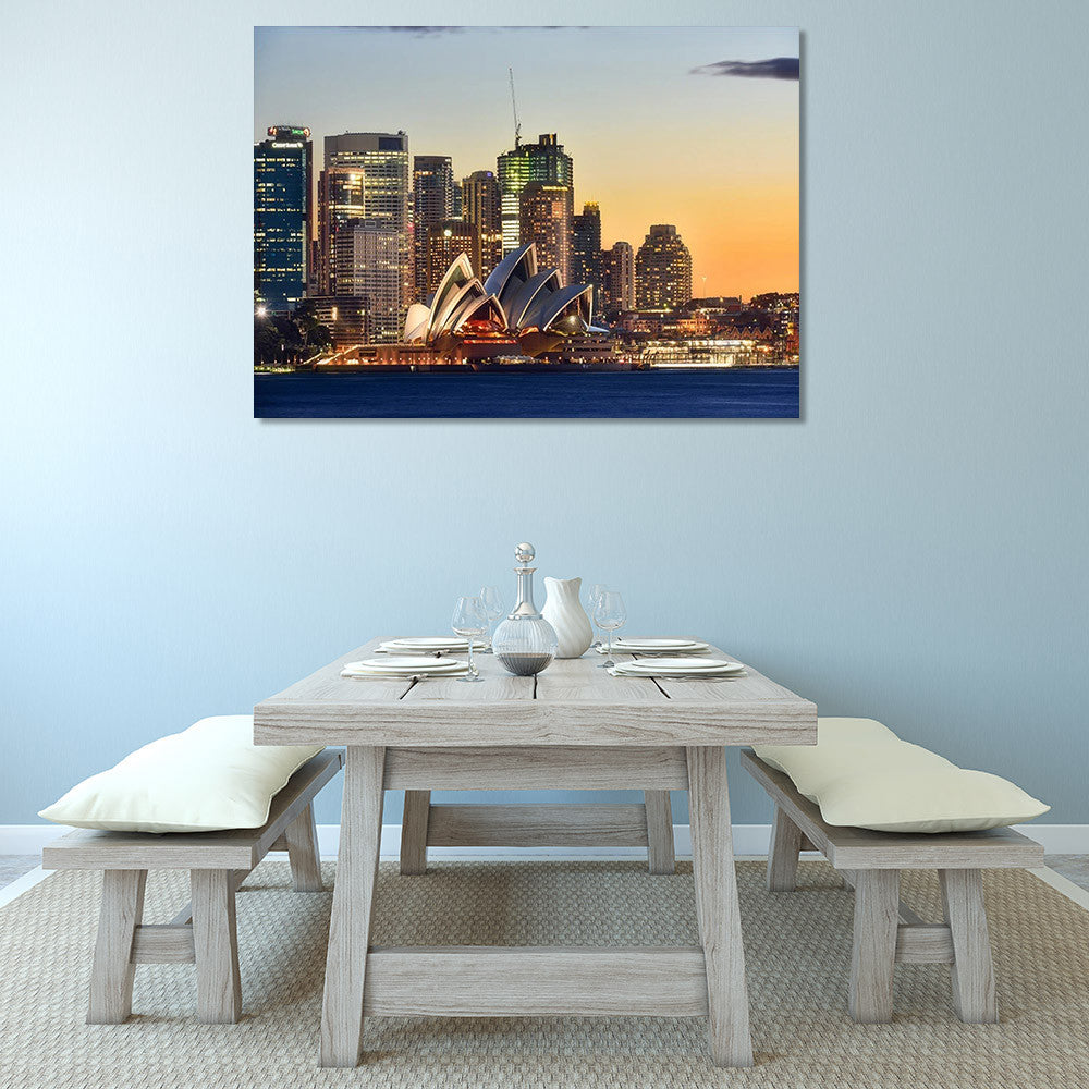 Sydney Opera House on Sunset Wall Print on the wall