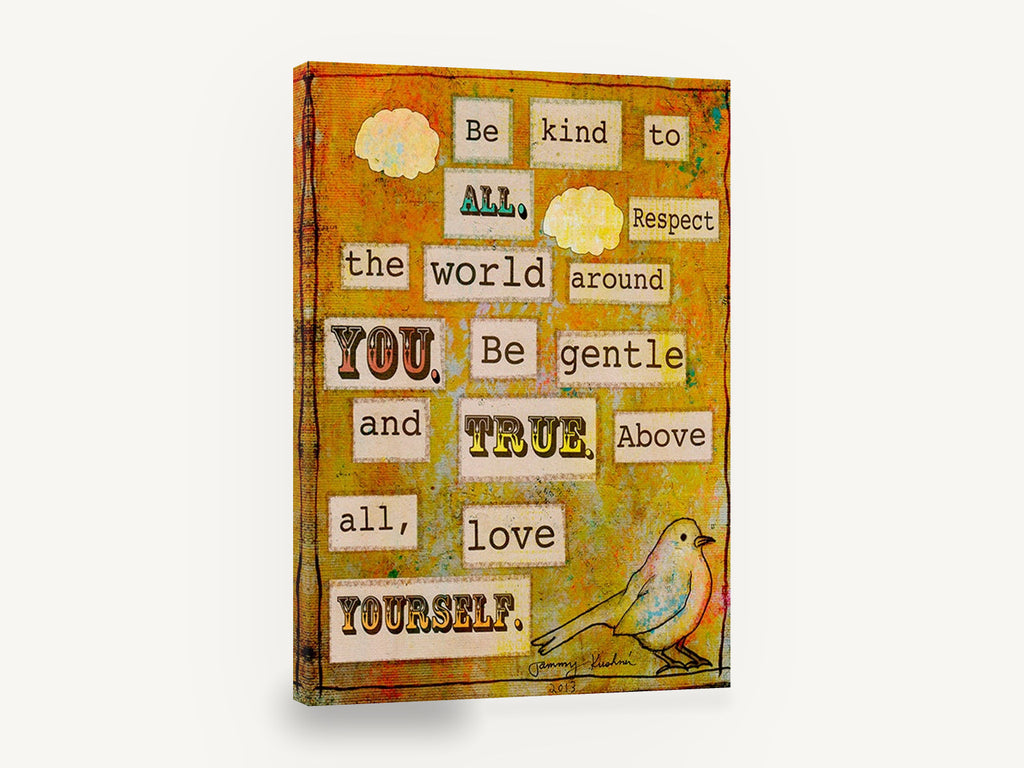 Be Kind Bird Collage, kindness quote bird typography art, animal canvas wall art print ready to hang