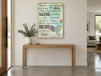 Enjoy the Day Rooster animal canvas print on the wall of a entry hall