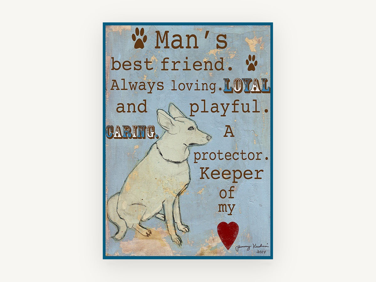 Keeper of My Heart, loyal dog typography illustration, animal canvas wall art print, front view