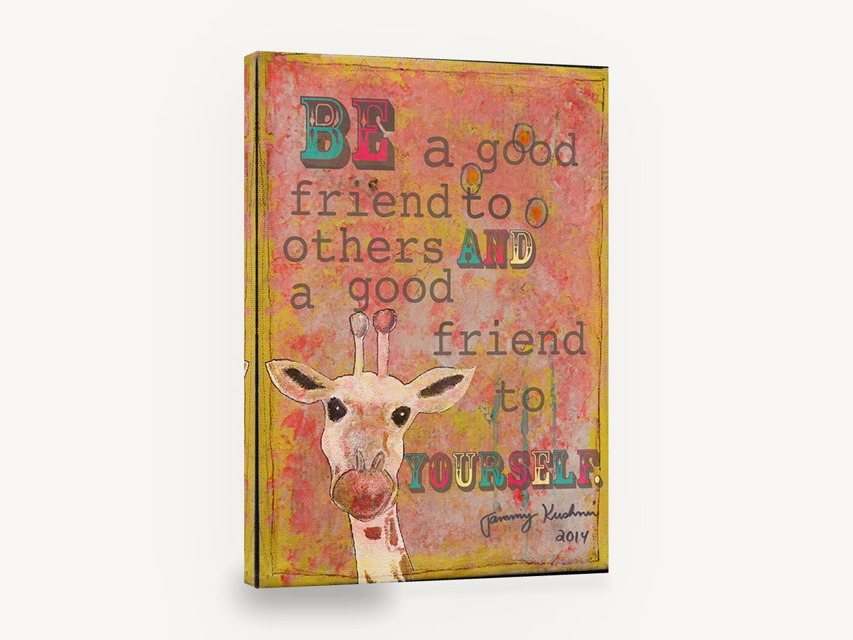 Giraffe Friend Quote, giraffe friendship quote illustration, animal canvas wall art print ready to hang