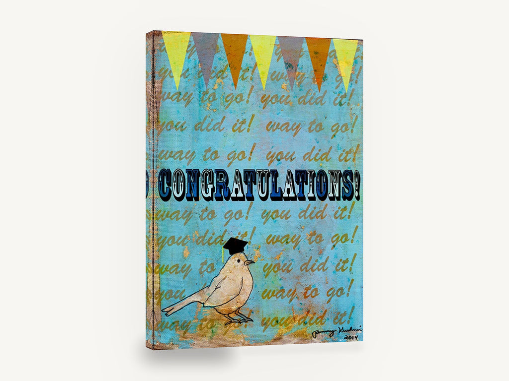 Graduate Bird Congratulations, graduation bird congratulations illustration, animal canvas wall art print ready to hang