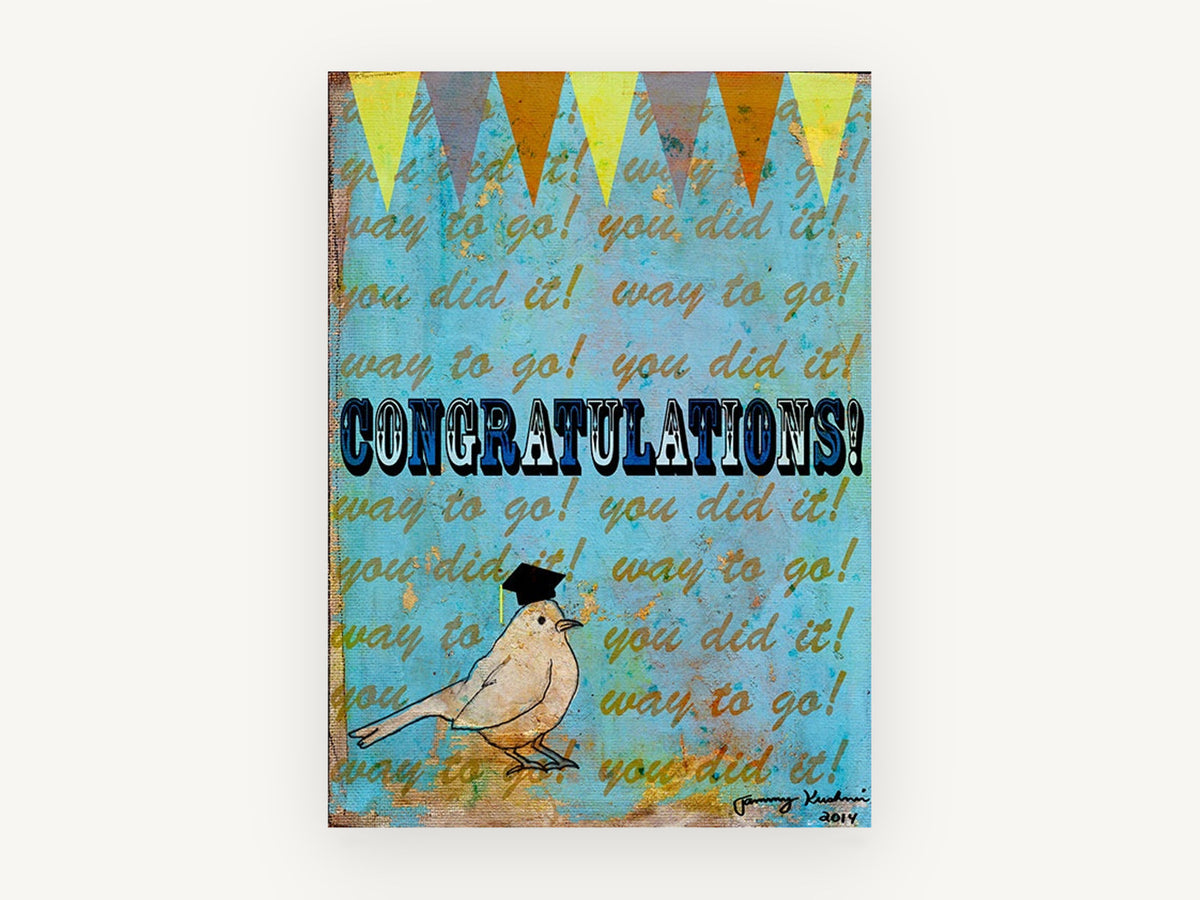 Graduate Bird Congratulations, graduation bird congratulations illustration, animal canvas wall art print, front view