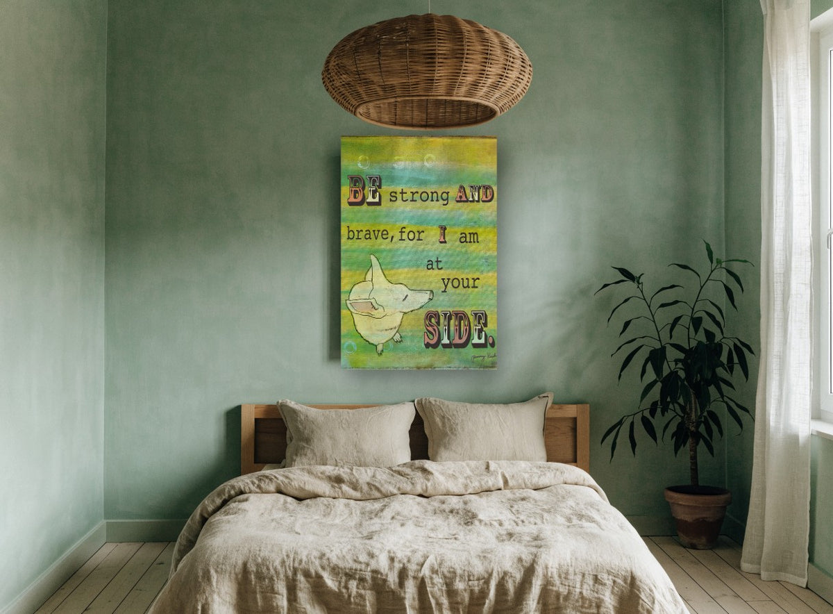 Dog at Your Side animal canvas print on the wall of a bedroom