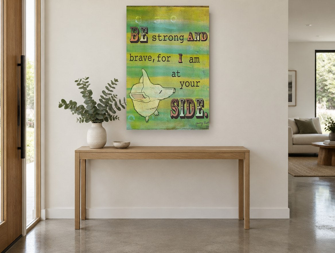 Dog at Your Side animal canvas print on the wall of a entry hall