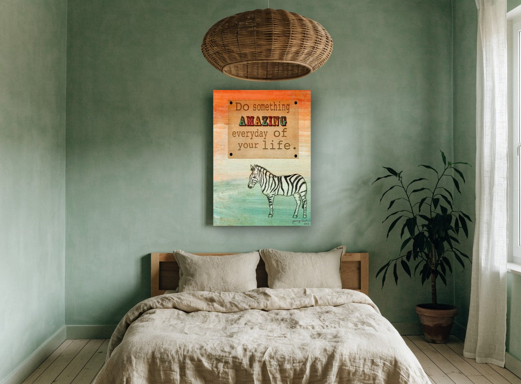 Amazing Zebra Quote animal canvas print on the wall of a bedroom