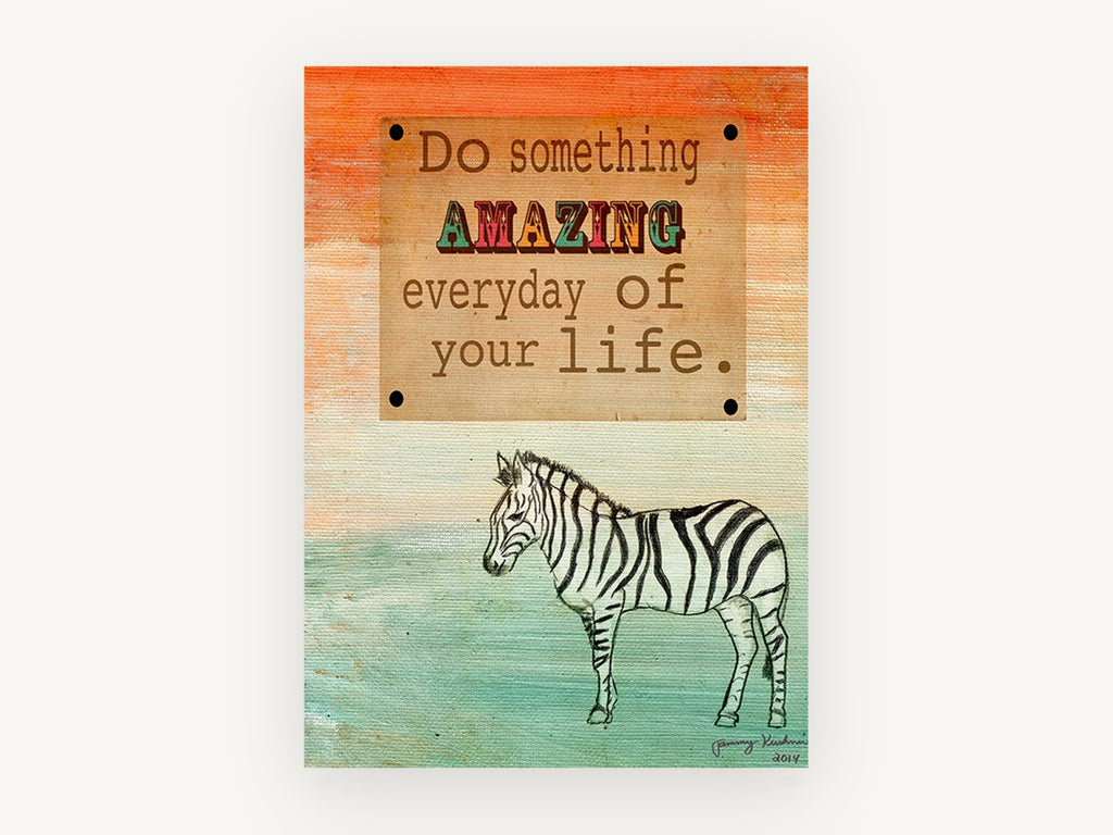 Amazing Zebra Quote, zebra inspirational quote illustration, animal canvas wall art print, front view