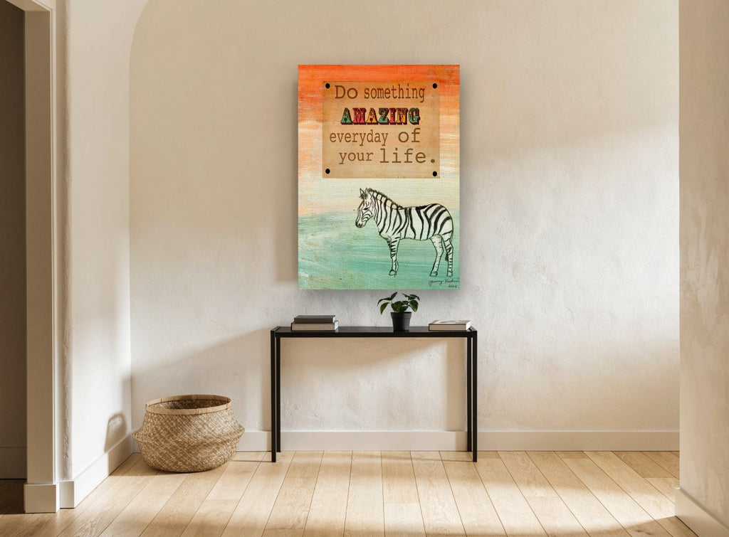 Amazing Zebra Quote animal canvas print on the wall of a hallway