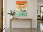 Amazing Zebra Quote animal canvas print on the wall of a entry hall