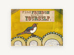 Bird Finding Freedom, folk art bird quote illustration, animal canvas wall art print, front view