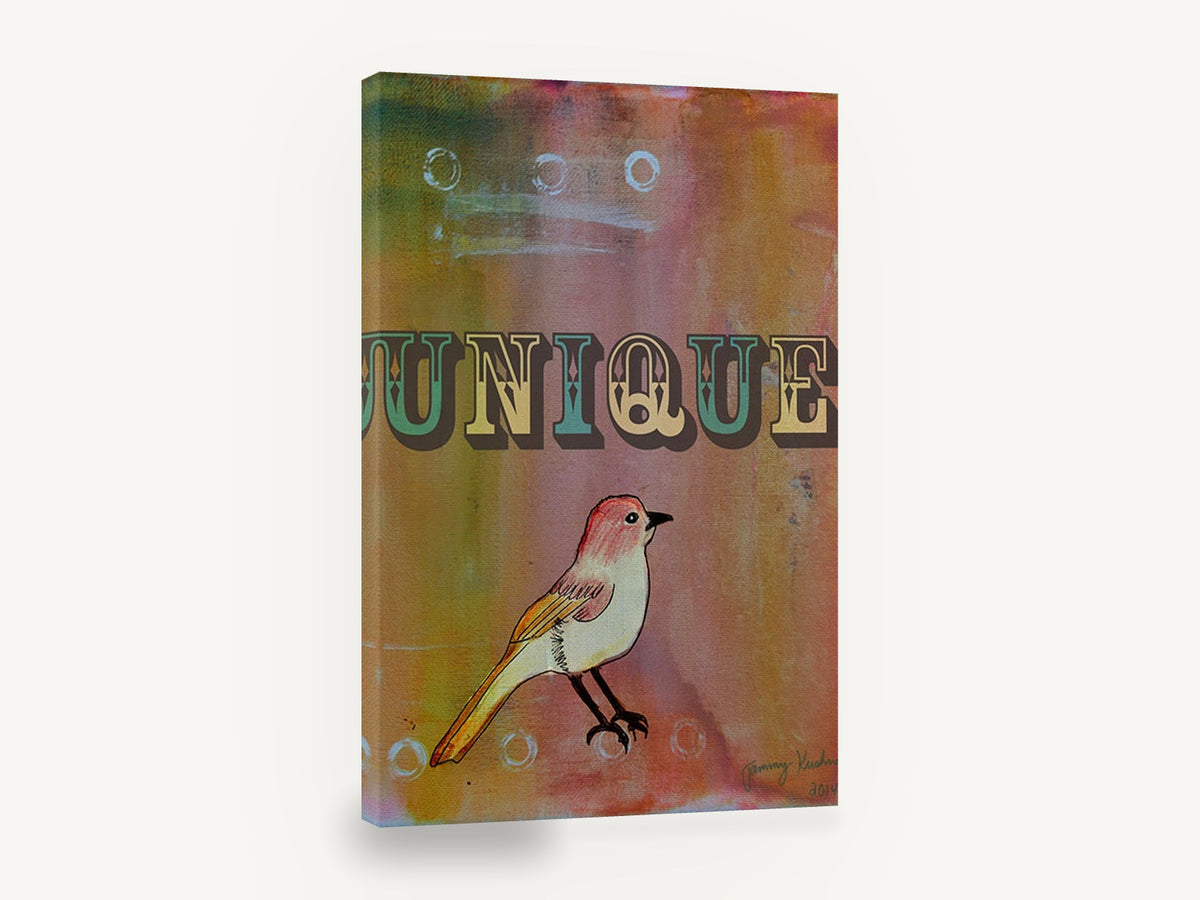 Unique Little Bird, unique typography bird illustration, animal canvas wall art print ready to hang