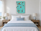 Peace Bird on Teal animal canvas print on the wall of a bedroom