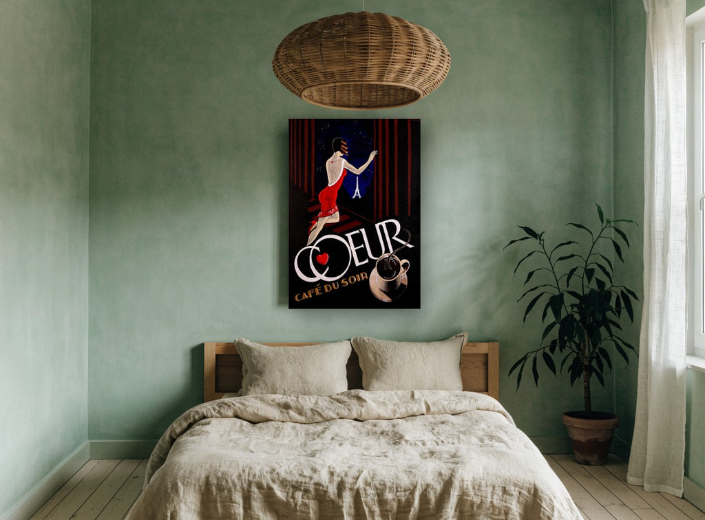 Coeur Night Window vintage canvas print on the wall of a bedroom