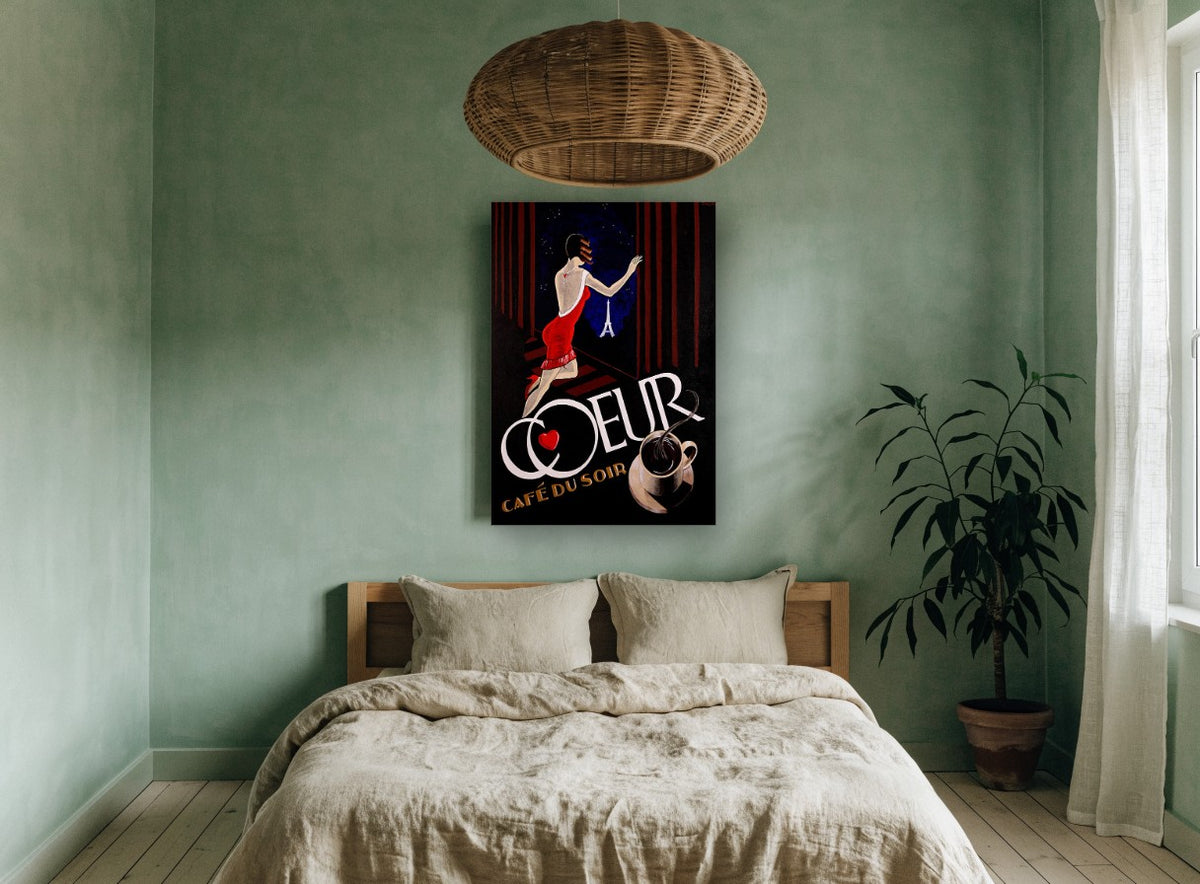 Coeur Night Window vintage canvas print on the wall of a bedroom