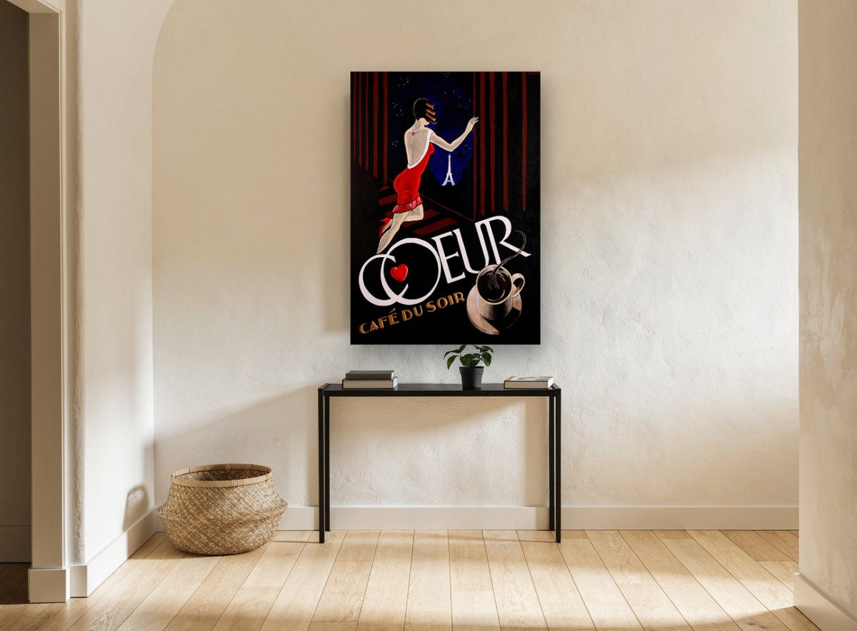 Coeur Night Window vintage canvas print on the wall of a hallway