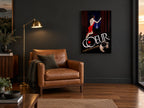 Coeur Night Window vintage canvas print on the wall of a charcoal living room