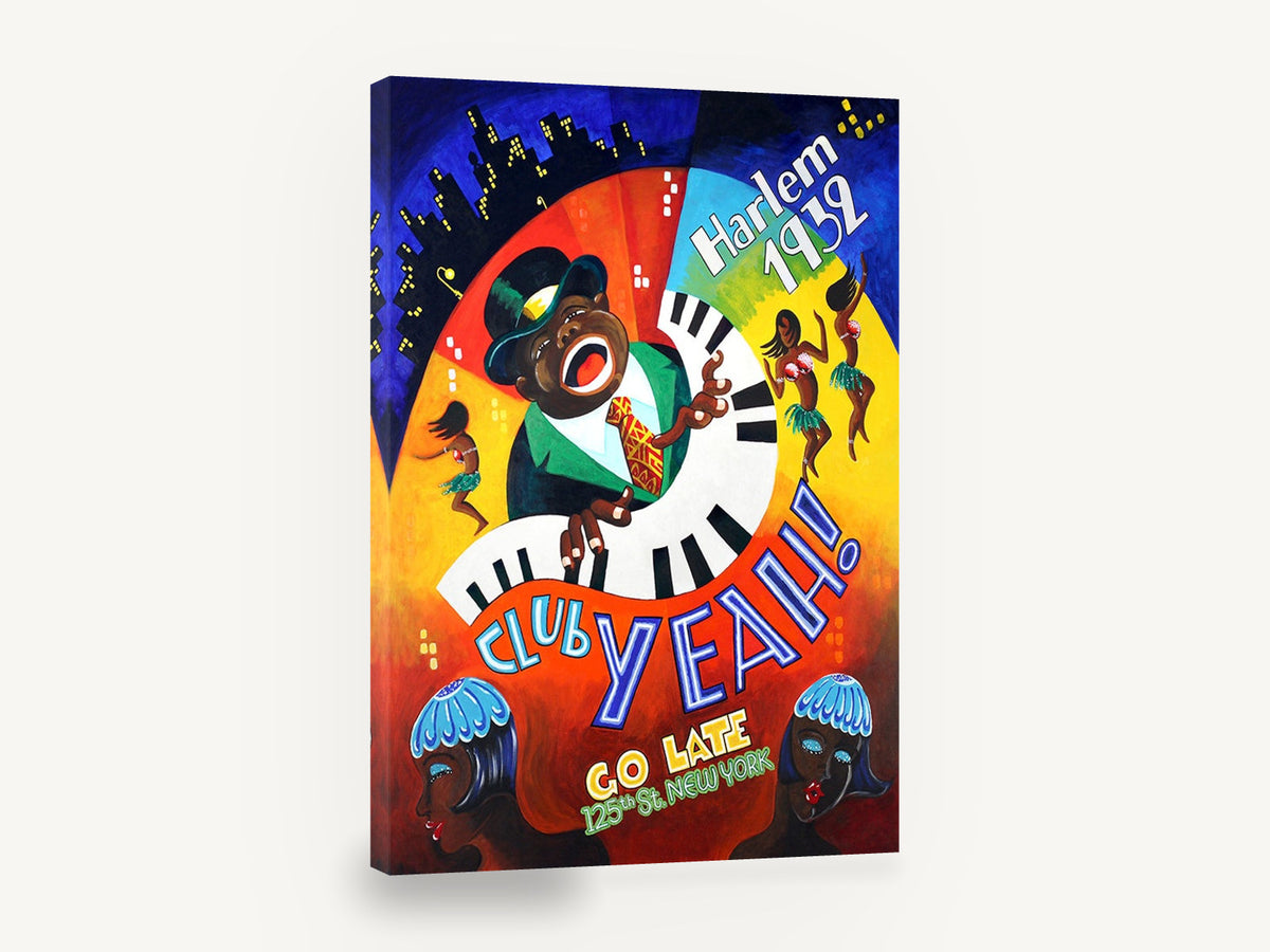 Club Yeah Harlem Nights, retro harlem jazz club poster, stretched canvas wall art print ready to hang
