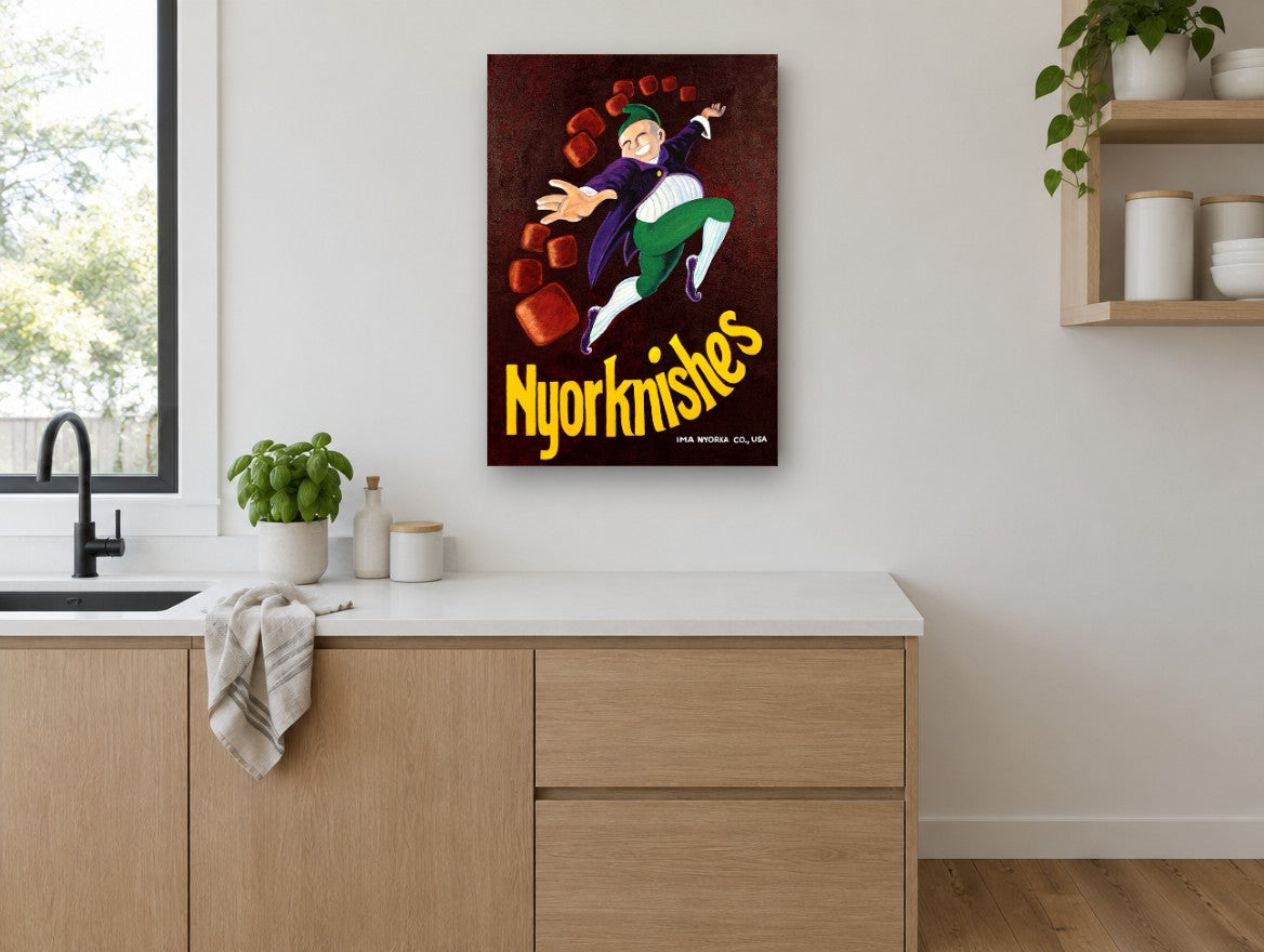 Leaping Knish Man kitchen canvas print on the wall of a kitchen