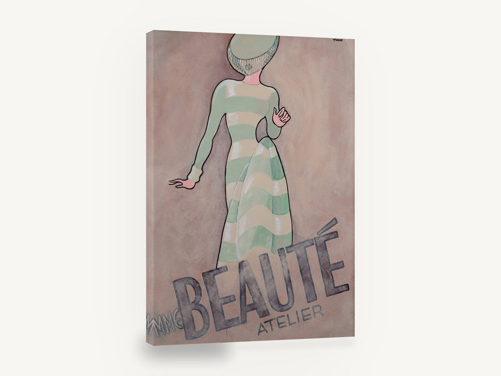 Mme Beauté Atelier, vintage mme beauté fashion atelier poster, stretched canvas wall art print ready to hang