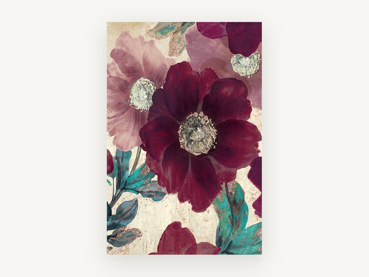 Burgundy Poppy Bloom, floral canvas wall art print, front view