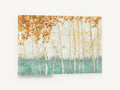 Teal Meadow Birches, autumn birch trees teal landscape, floral canvas wall art print ready to hang