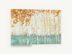 Teal Meadow Birches, autumn birch trees teal landscape, floral canvas wall art print ready to hang