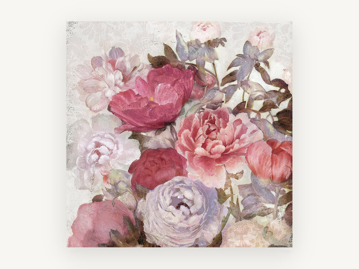 Blush Peony Bouquet, floral canvas wall art print, front view