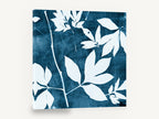 Indigo Leaf Silhouettes, indigo blue leaf cyanotype botanical, floral canvas wall art print ready to hang