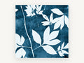 Indigo Leaf Silhouettes, floral canvas wall art print, front view