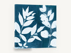 Indigo Leaf Silhouettes, blue and white leaf cyanotype botanical, floral canvas wall art print ready to hang