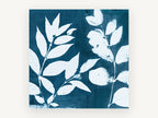 Indigo Leaf Silhouettes, floral canvas wall art print, front view