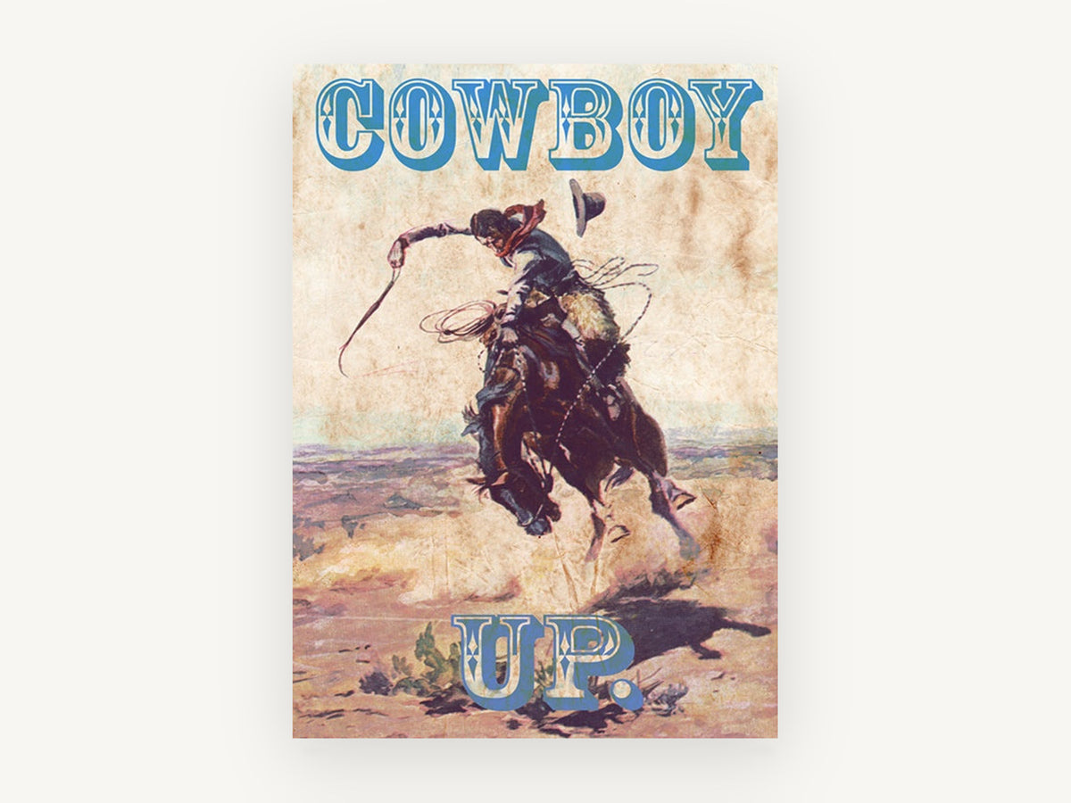 Cowboy Up Bronco, vintage canvas wall art print, front view