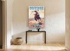 Cowboy Up Bronco vintage canvas print on the wall of a hallway