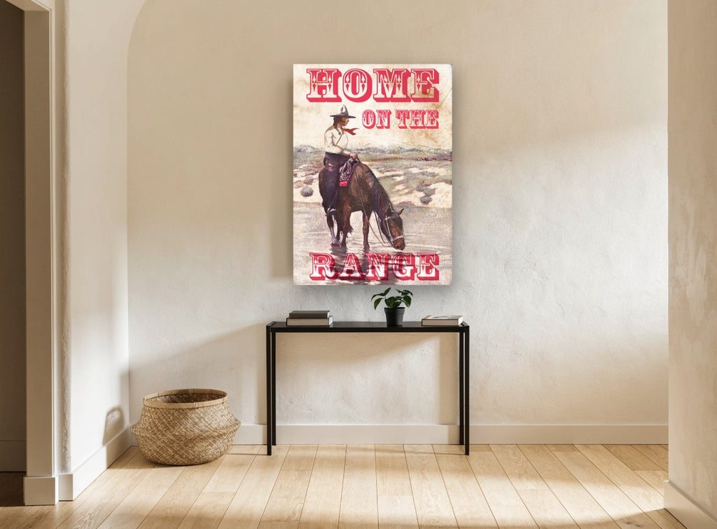 Home on the Range vintage canvas print on the wall of a hallway