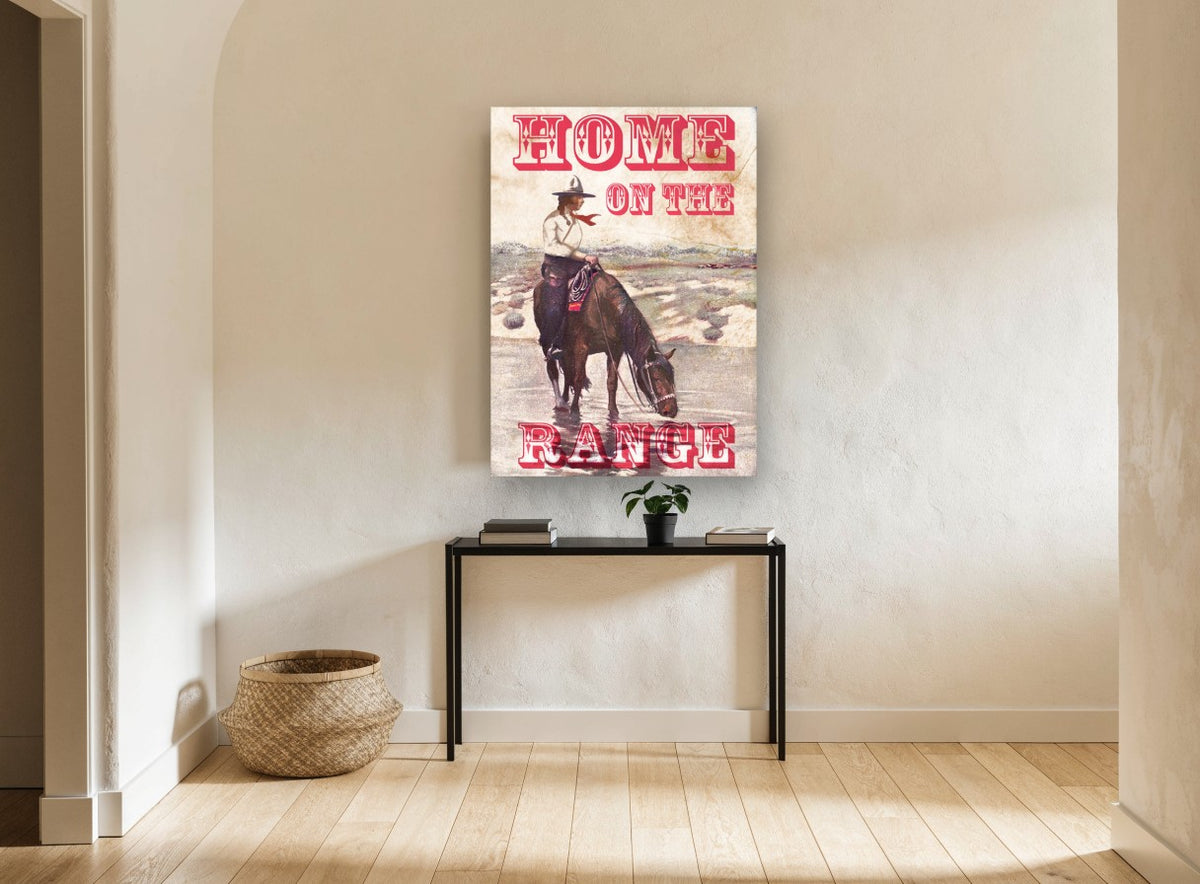 Home on the Range vintage canvas print on the wall of a hallway
