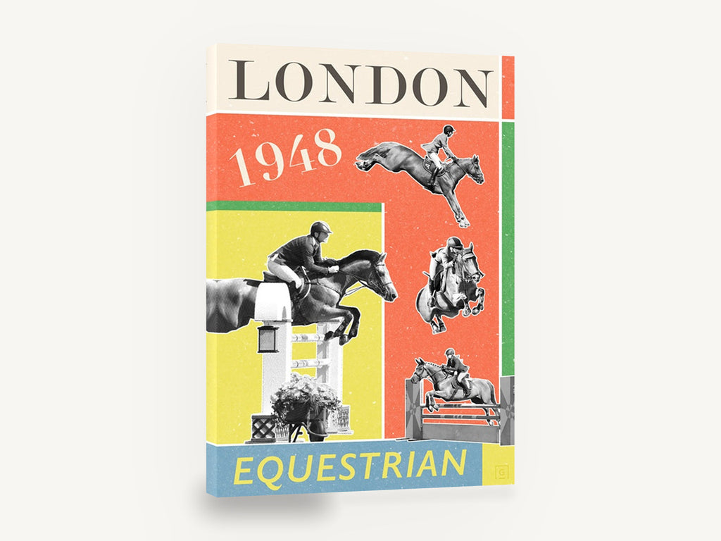 London Equestrian Jumpers, retro london 1948 equestrian poster, stretched canvas wall art print ready to hang