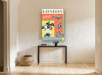 London Equestrian Jumpers vintage canvas print on the wall of a hallway