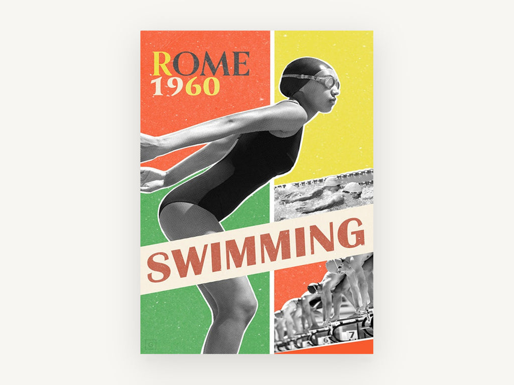 Rome Swimming Dive, vintage canvas wall art print, front view