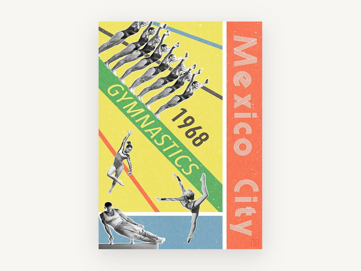 Mexico City Gymnastics, vintage canvas wall art print, front view