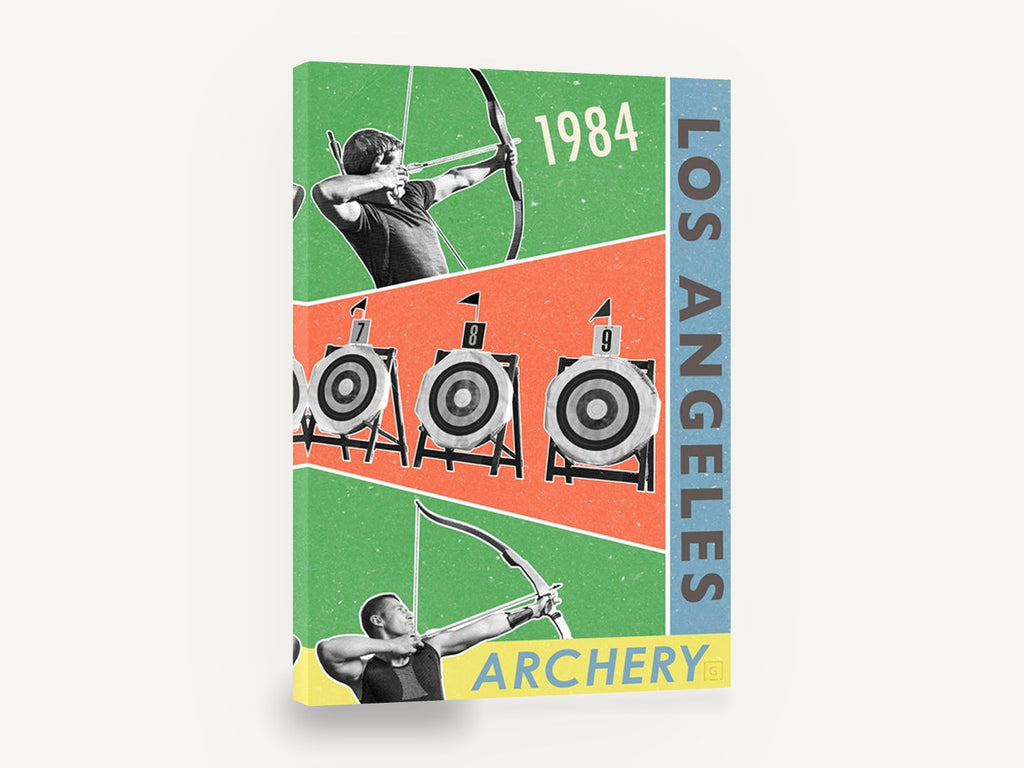 Los Angeles Archery 1984, retro los angeles 1984 archery poster, stretched canvas wall art print ready to hang