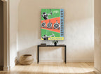 Los Angeles Archery 1984 vintage canvas print on the wall of a hallway