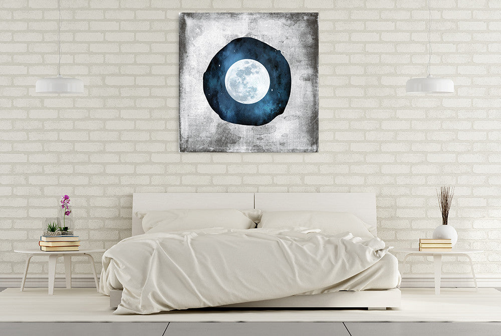 The Blue Full Moon Wall Art Print on the wall