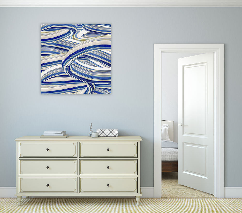 The Blue Swirls II Wall Art Print on the wall