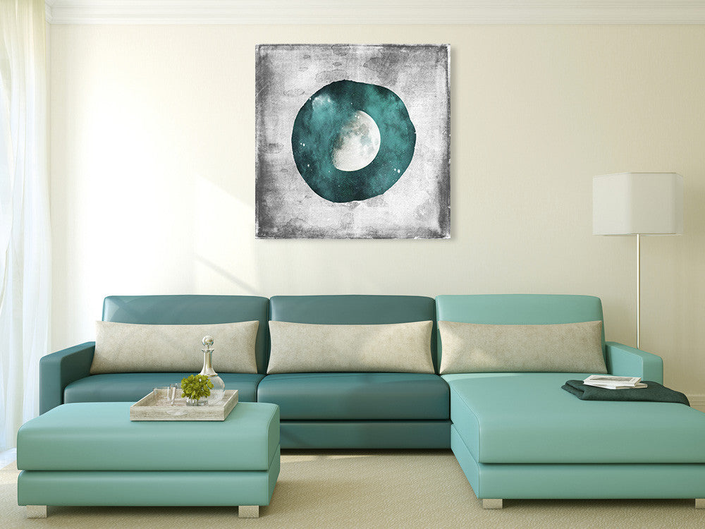 The Teal Half Moon Wall Art Print on the wall