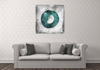 The Teal Half Moon Wall Art Print on the wall
