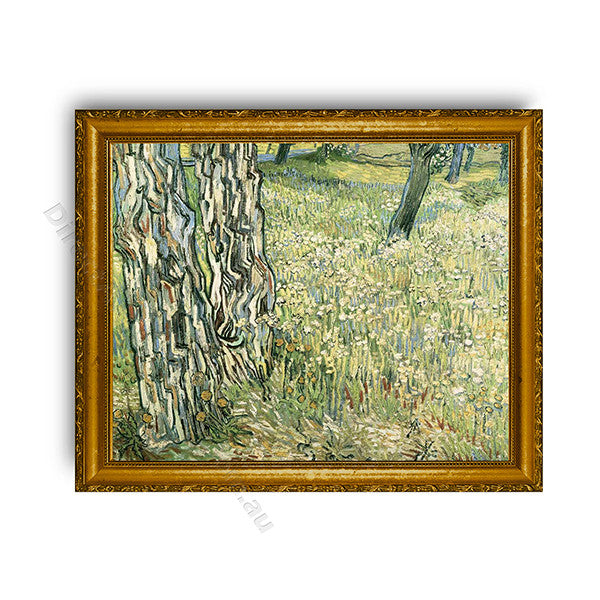 Tree Trunks and Grass Gold Classic Frame