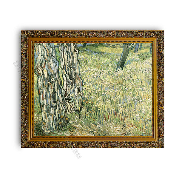 Tree Trunks and Grass Gold Ornate Outer Frame